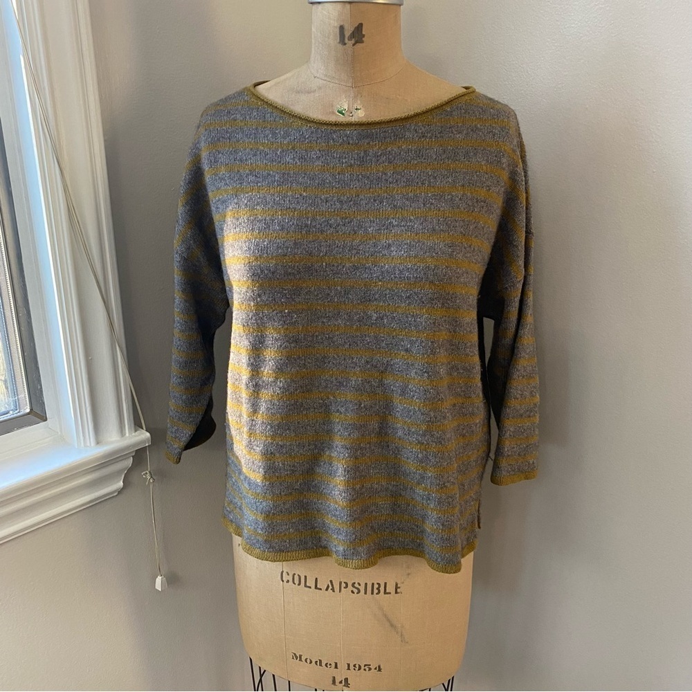 Eileen Fisher Women’s Yak & Lambswool Yellow Green & Gray Boxy Sweater Sz M